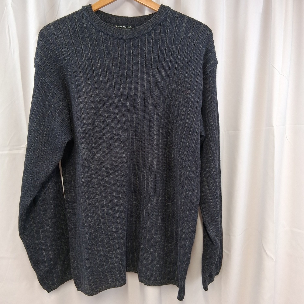 Kenneth Cole New York Men's Dark Wash Ribbed Crewneck Sweater XL 100% Cotton